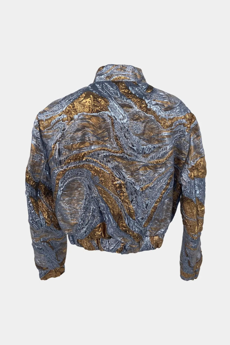 The Titan - Mars Pattern Brocade Fabric Bomber Jacket - view 2