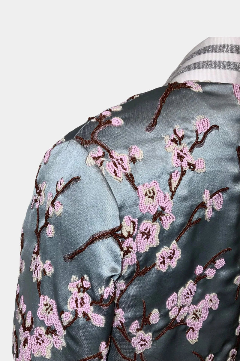 The Eden - Hand-Embroidered Floral Jacquard Bomber Jacket - view 3