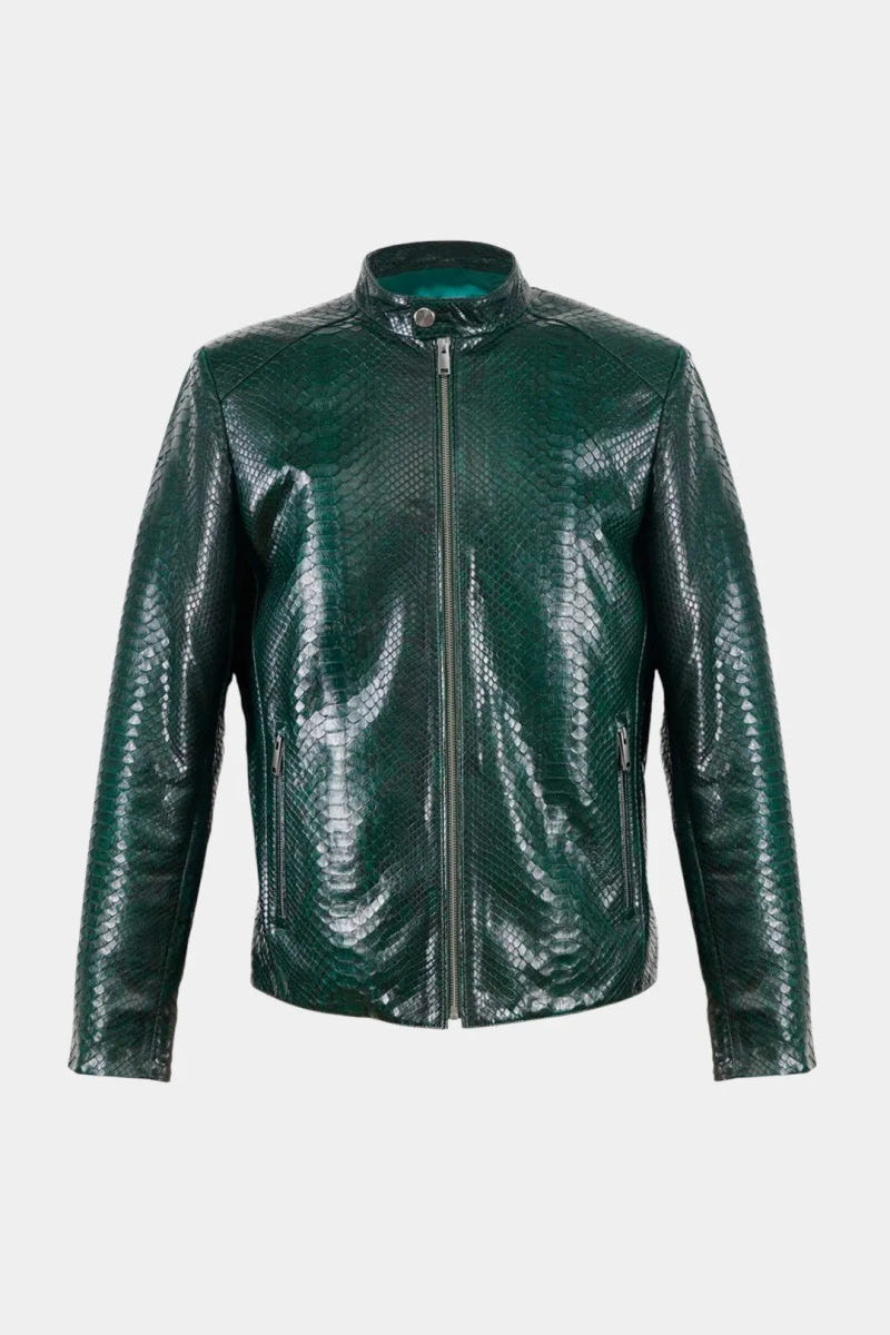The Emerald - Glossy Green Python Leather Biker Jacket
