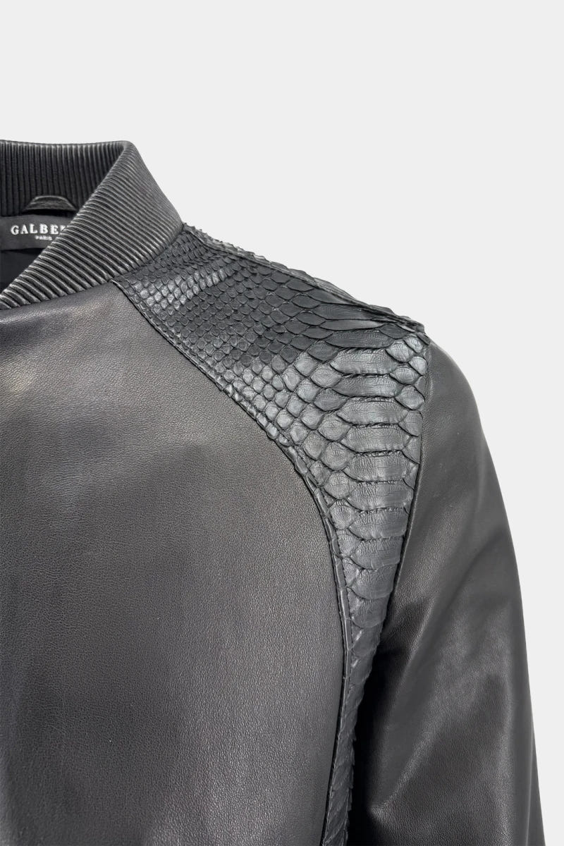 The Funambule, Bomberjacke aus schwarzem Python und Lammleder - Ansicht 4