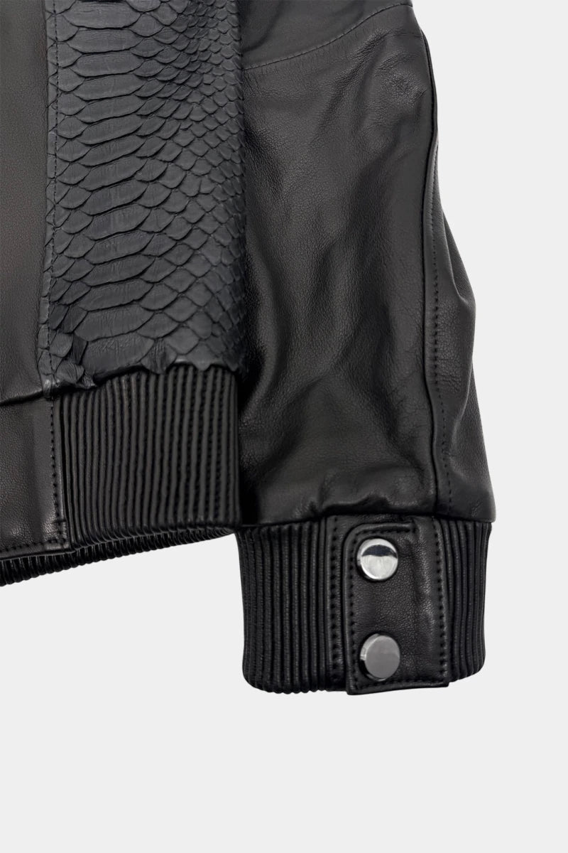 The Tightrope Walker - Bomber Jacket in Black Python and Lambskin Leather - view 5