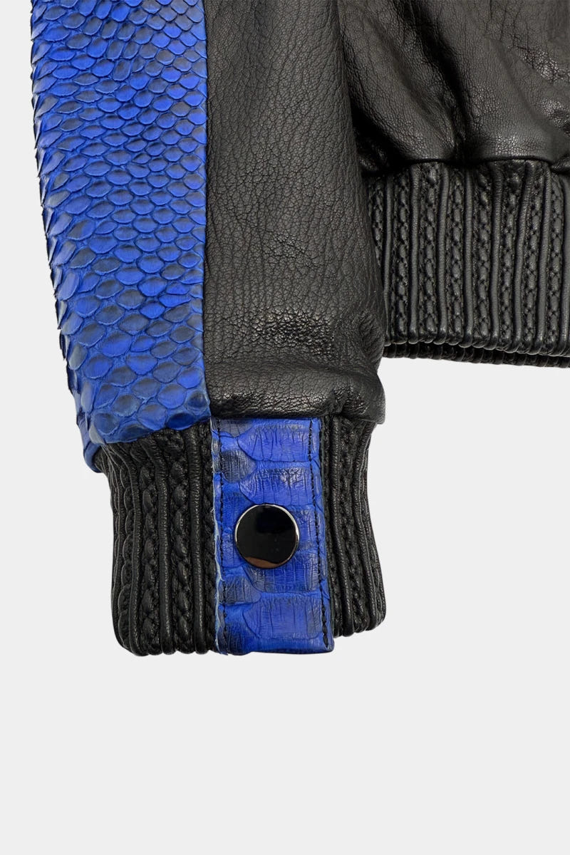 The Harmonic - Bomber Jacket in Blue Python Leather and Black Lambskin - view 8