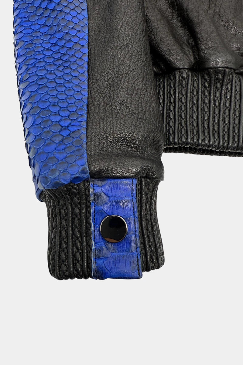 The Harmonic - Bomber Jacket in Blue Python Leather and Black Lambskin - view 8