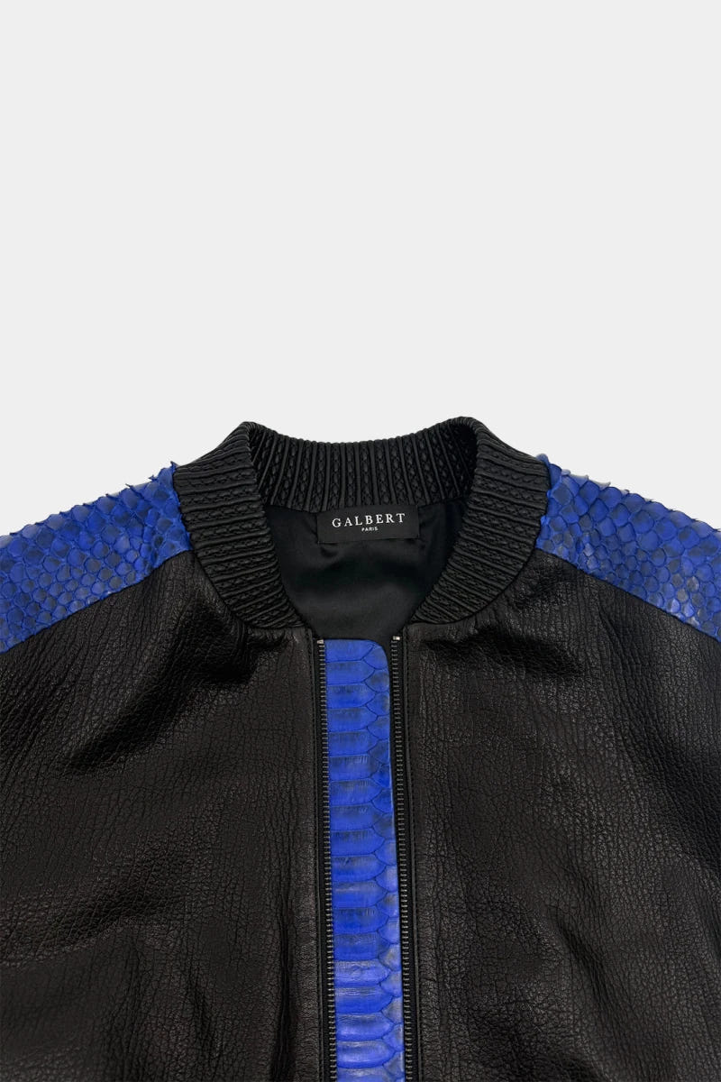 The Harmonic - Bomber Jacket in Blue Python Leather and Black Lambskin - view 5