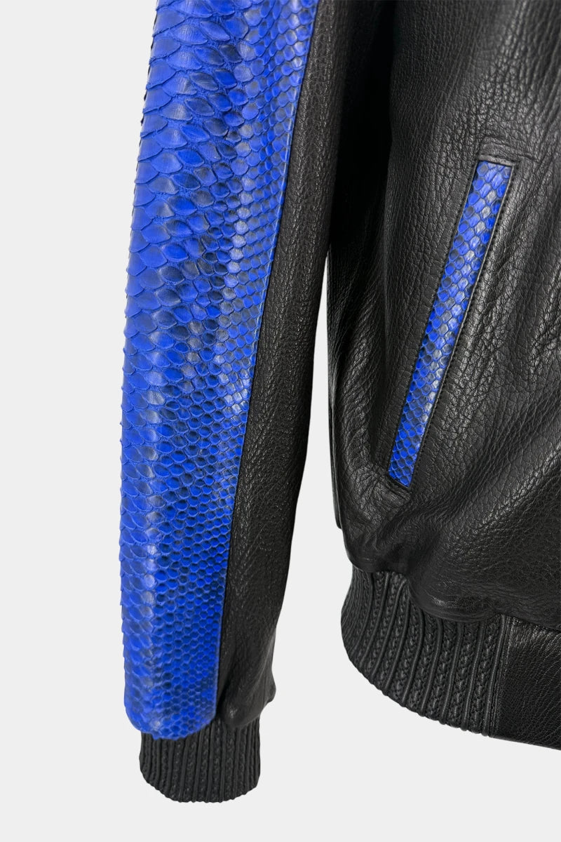 The Harmonic - Bomber Jacket in Blue Python Leather and Black Lambskin - view 6