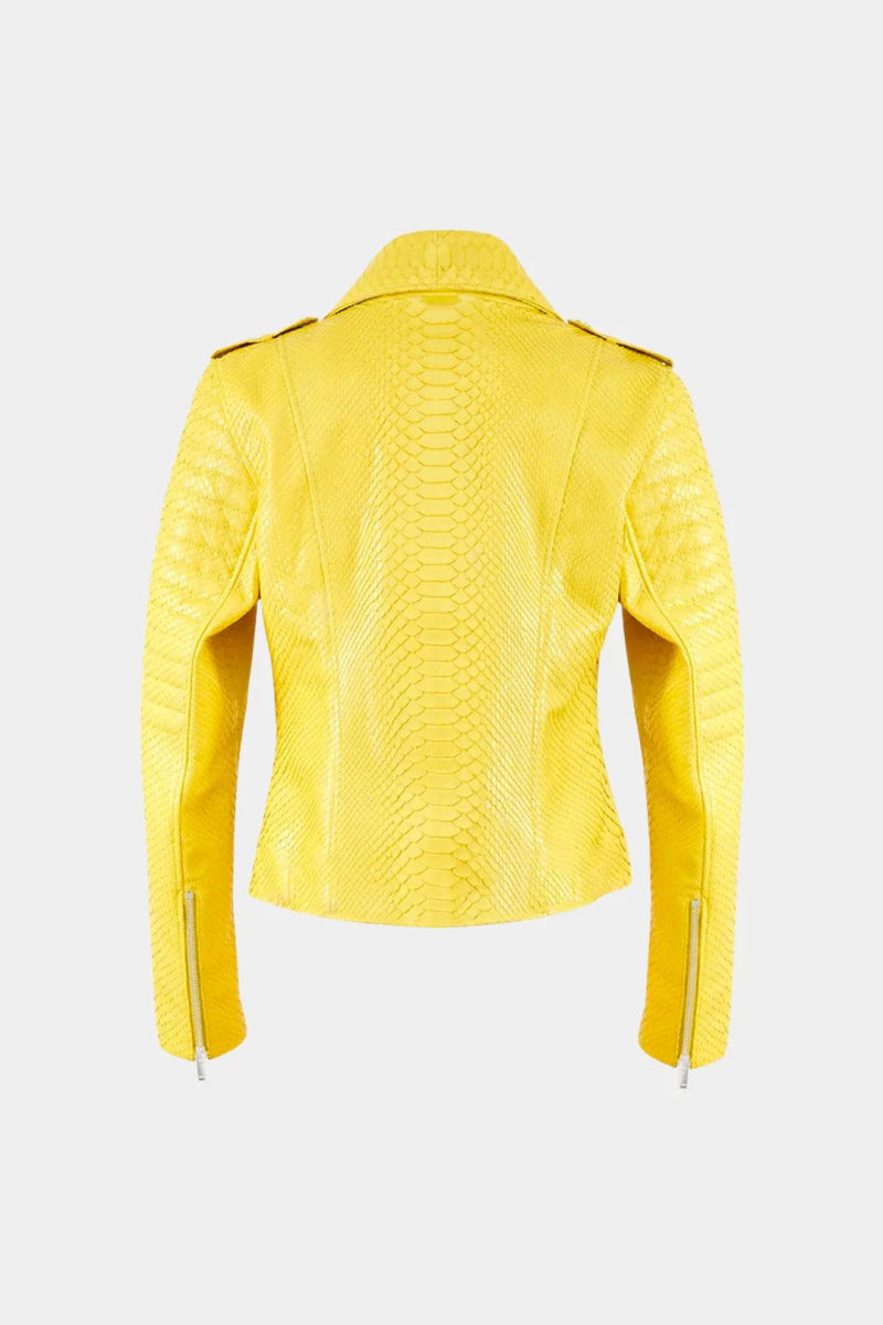 L'Héliaque - Veste Perfecto en Cuir de Python Jaune - Galbert Paris
