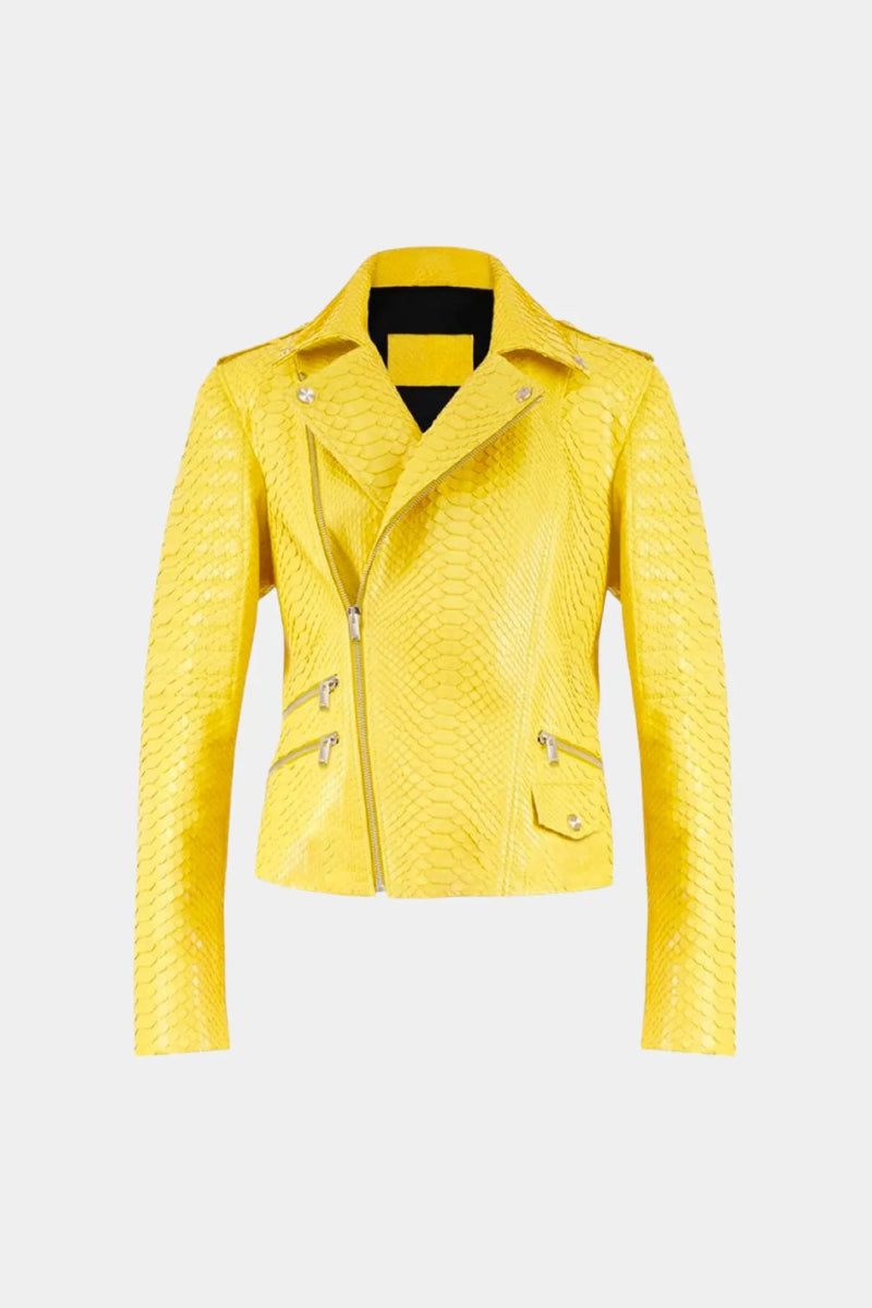 L'Héliaque - Veste Perfecto en Cuir de Python Jaune - Galbert Paris