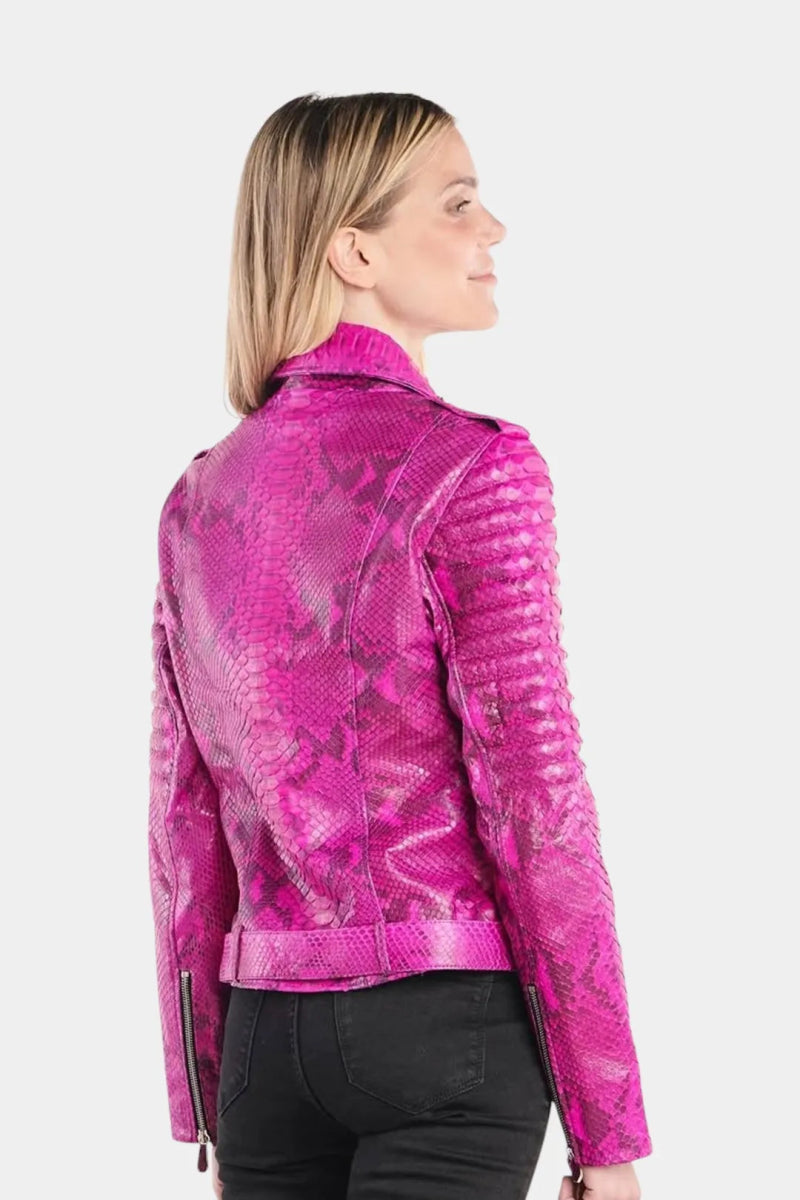 L'Incarnat - Veste Perfecto en Cuir de Python Fushia - Galbert Paris