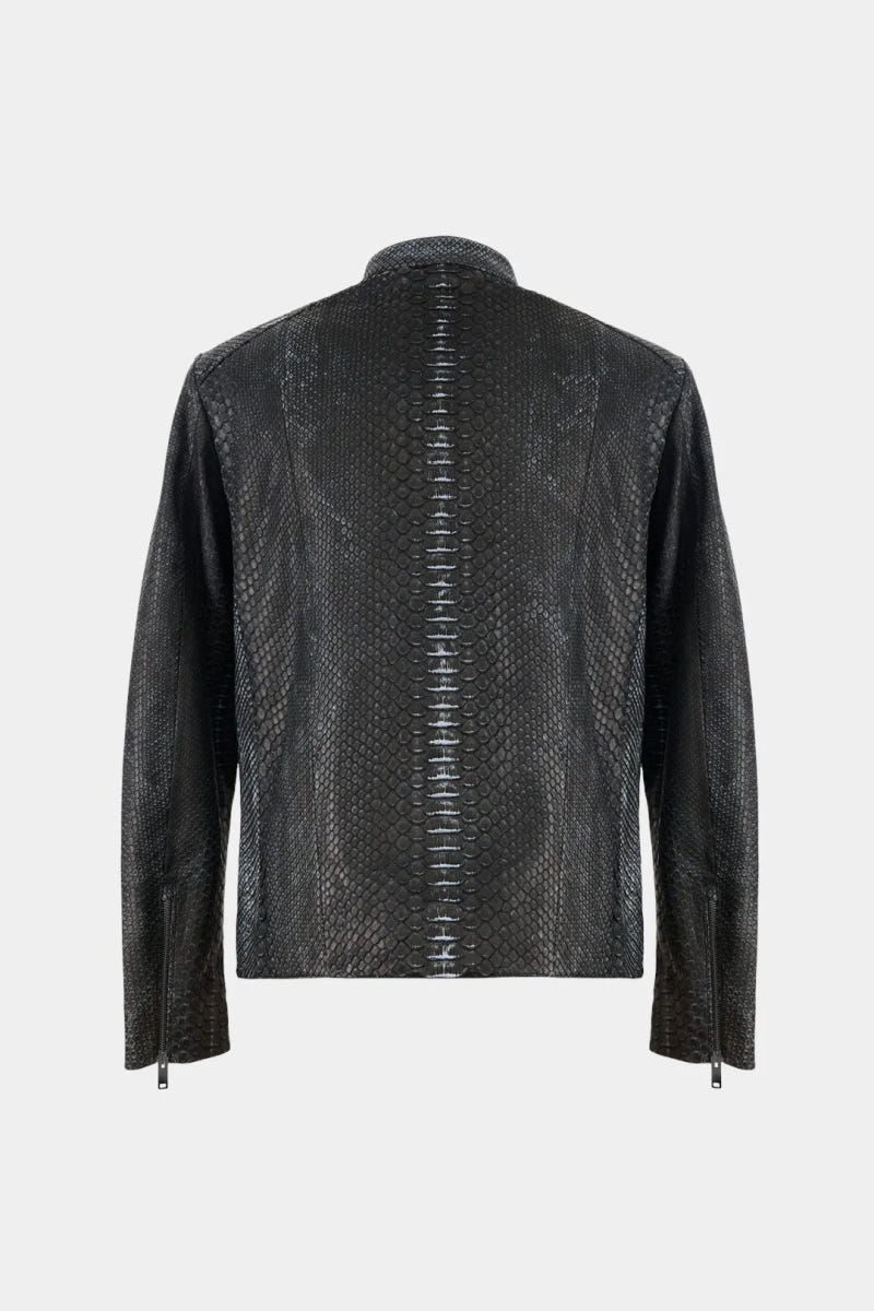 The Insurgent - Men's Biker Jacket in Black Nubuck Python Leather - view 2