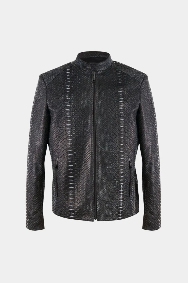 L'Insurgé - Veste Moto Homme en Cuir de Python Nubuck Noir - Galbert Paris