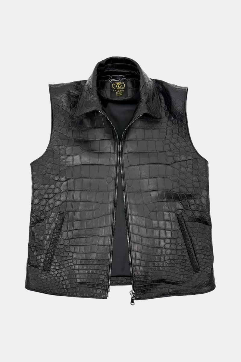 The Shadow - Black Crocodile Leather Vest - view 3
