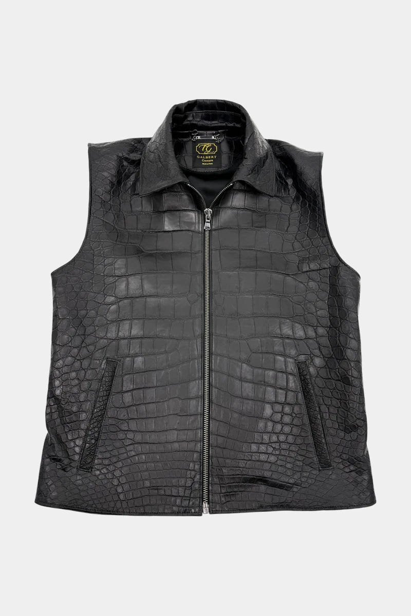 The Shadow - Black Crocodile Leather Vest