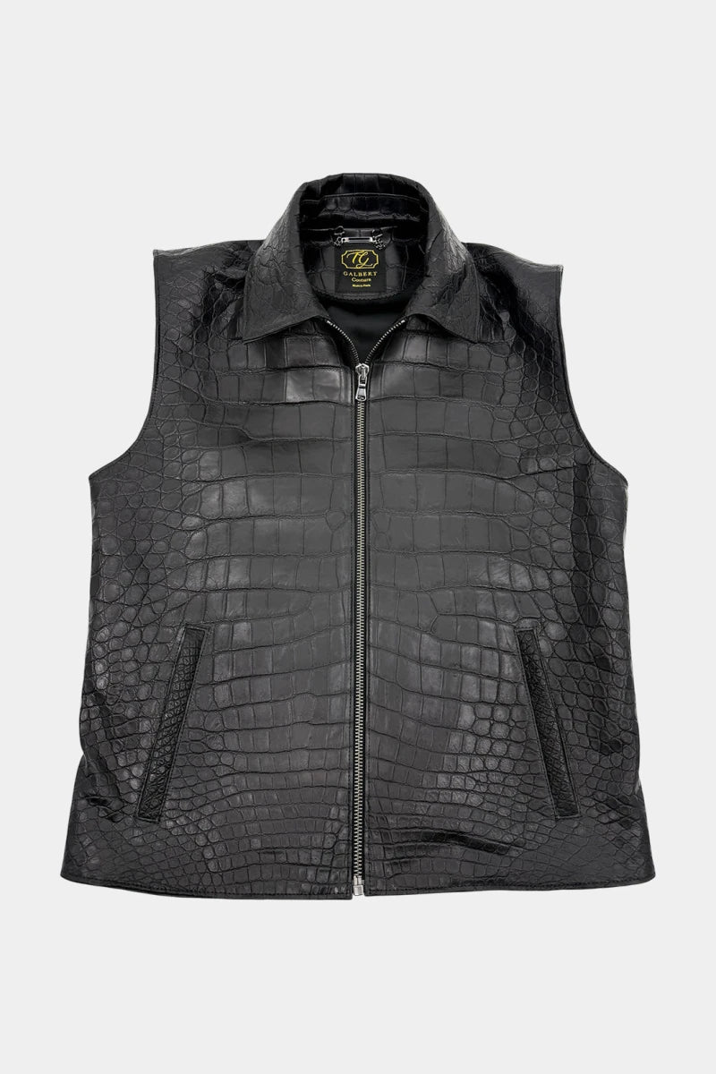 The Shadow - Black Crocodile Leather Vest