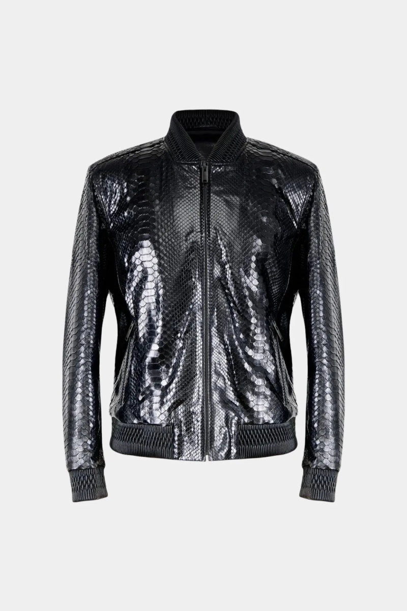 L'Onyx - Bomber Homme en Cuir de Python Noir Brillant - Galbert Paris