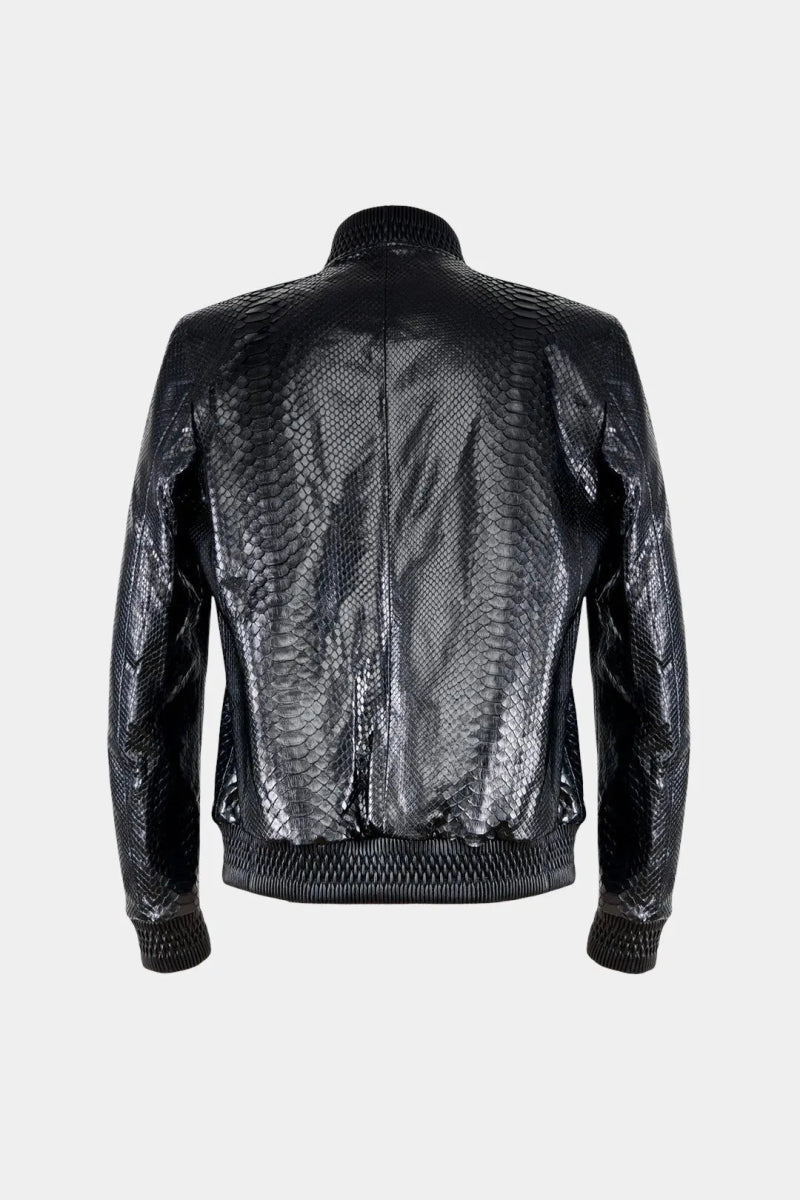 L'Onyx - Bomber Homme en Cuir de Python Noir Brillant - Galbert Paris