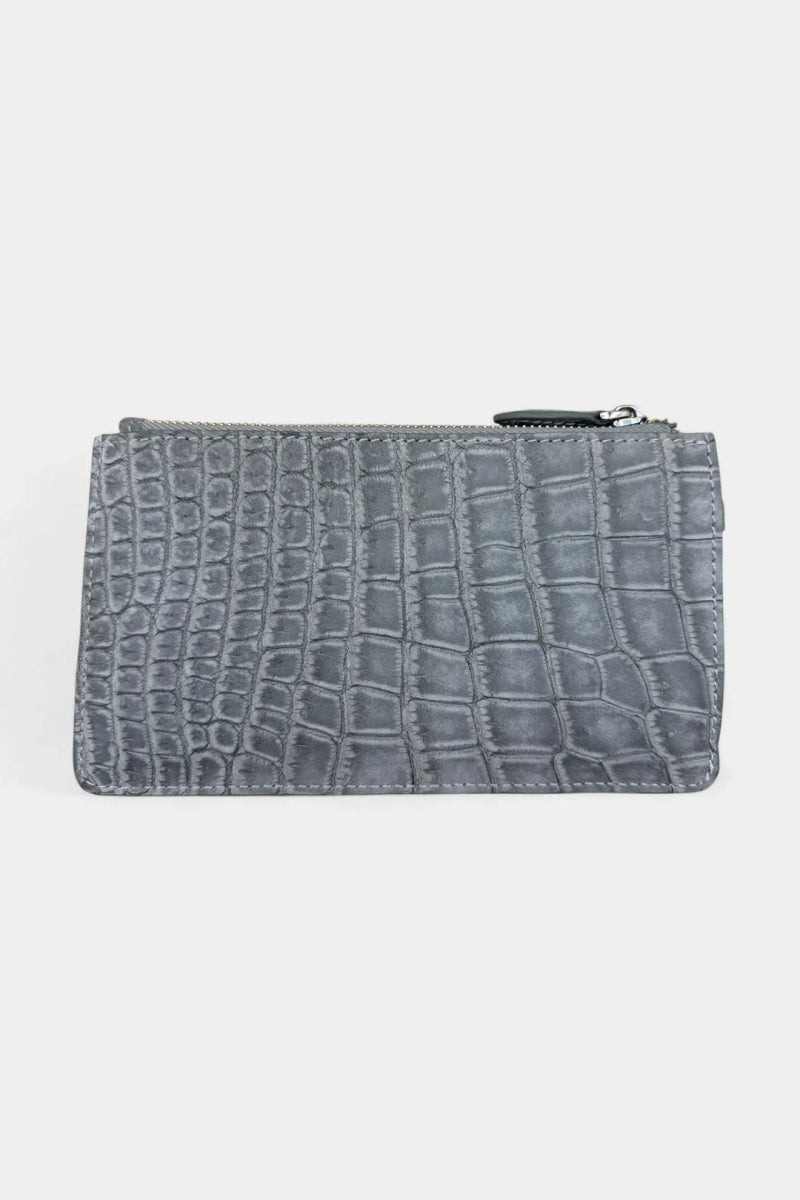 Petite Pochette Crocodile Nubuck gris - Maroquinerie luxe - Galbert Paris