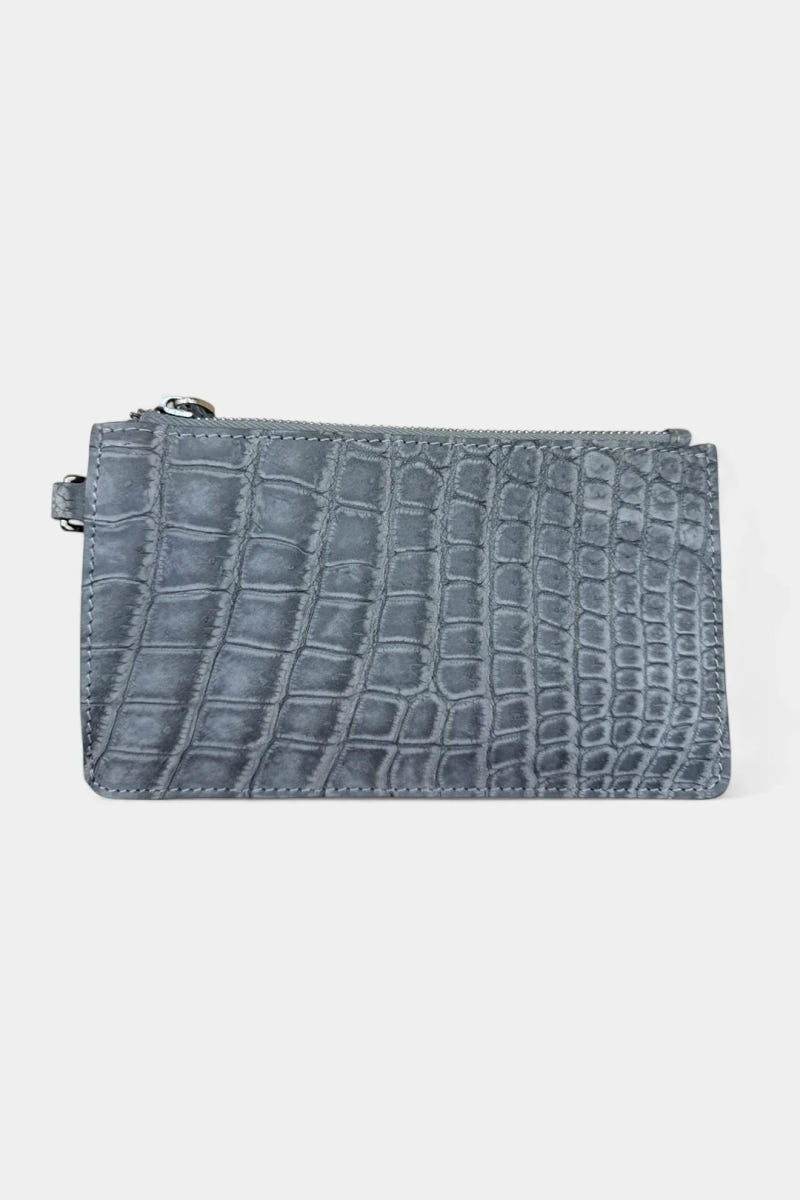 Pochette piccola in coccodrillo nabuk grigio - vista 3