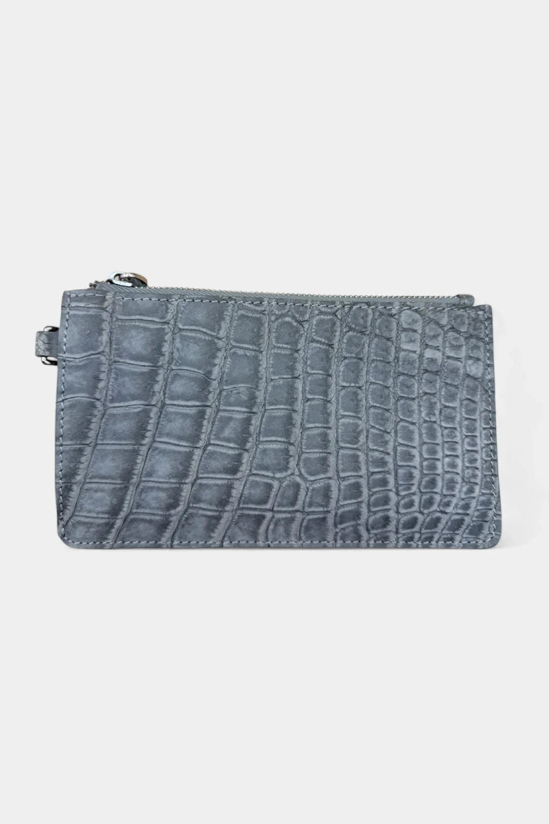 Petite Pochette Crocodile Nubuck gris - Maroquinerie luxe - Galbert Paris