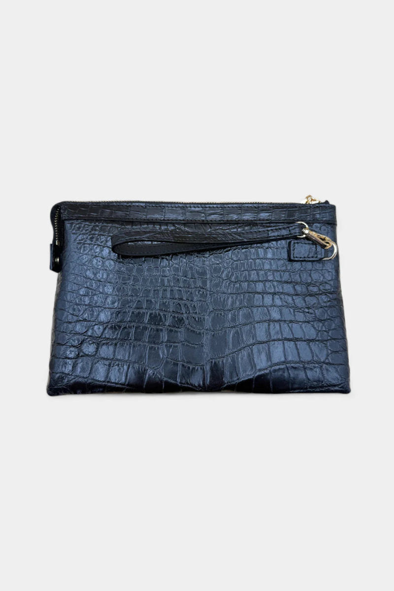 Pochette in pelle di coccodrillo nero fatta a mano - vista 2