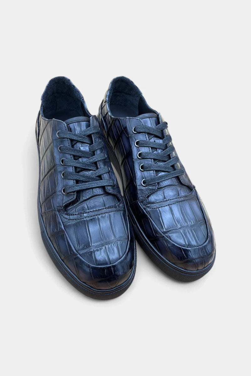 Sneakers en Cuir de Crocodile Patiné Gris - Galbert Paris