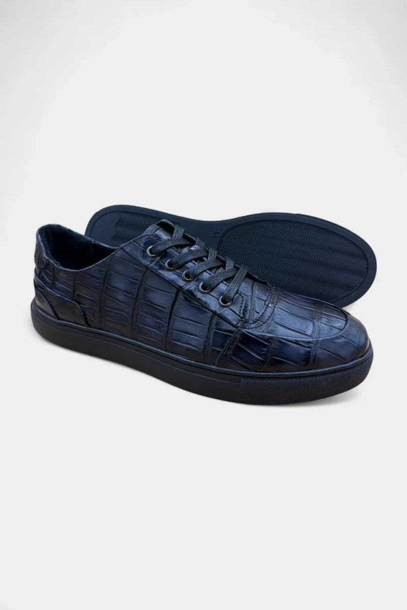 Sneakers en Cuir de Crocodile Patiné Gris - Galbert Paris