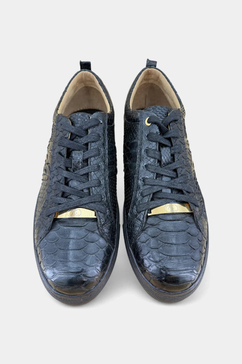 Black Python Leather Sneakers - view 3
