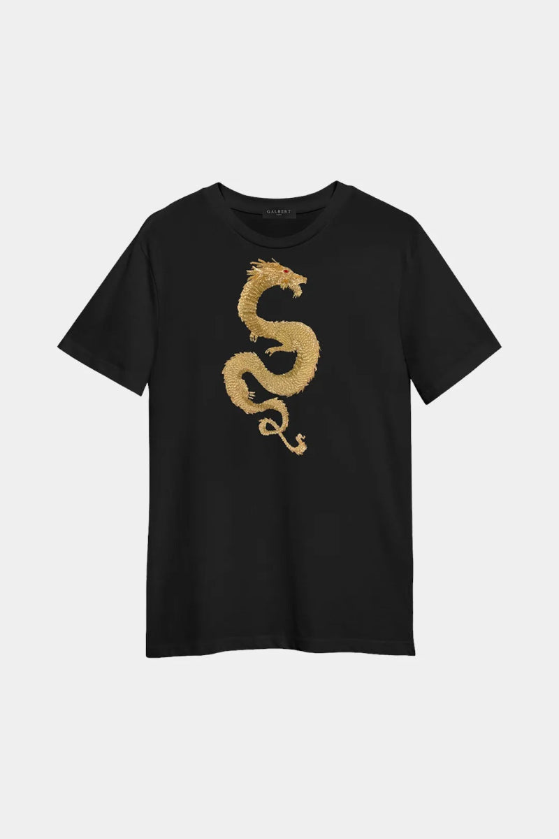 T-Shirt en Coton Premium Brodé Dragon Fil d'Or - Galbert Paris