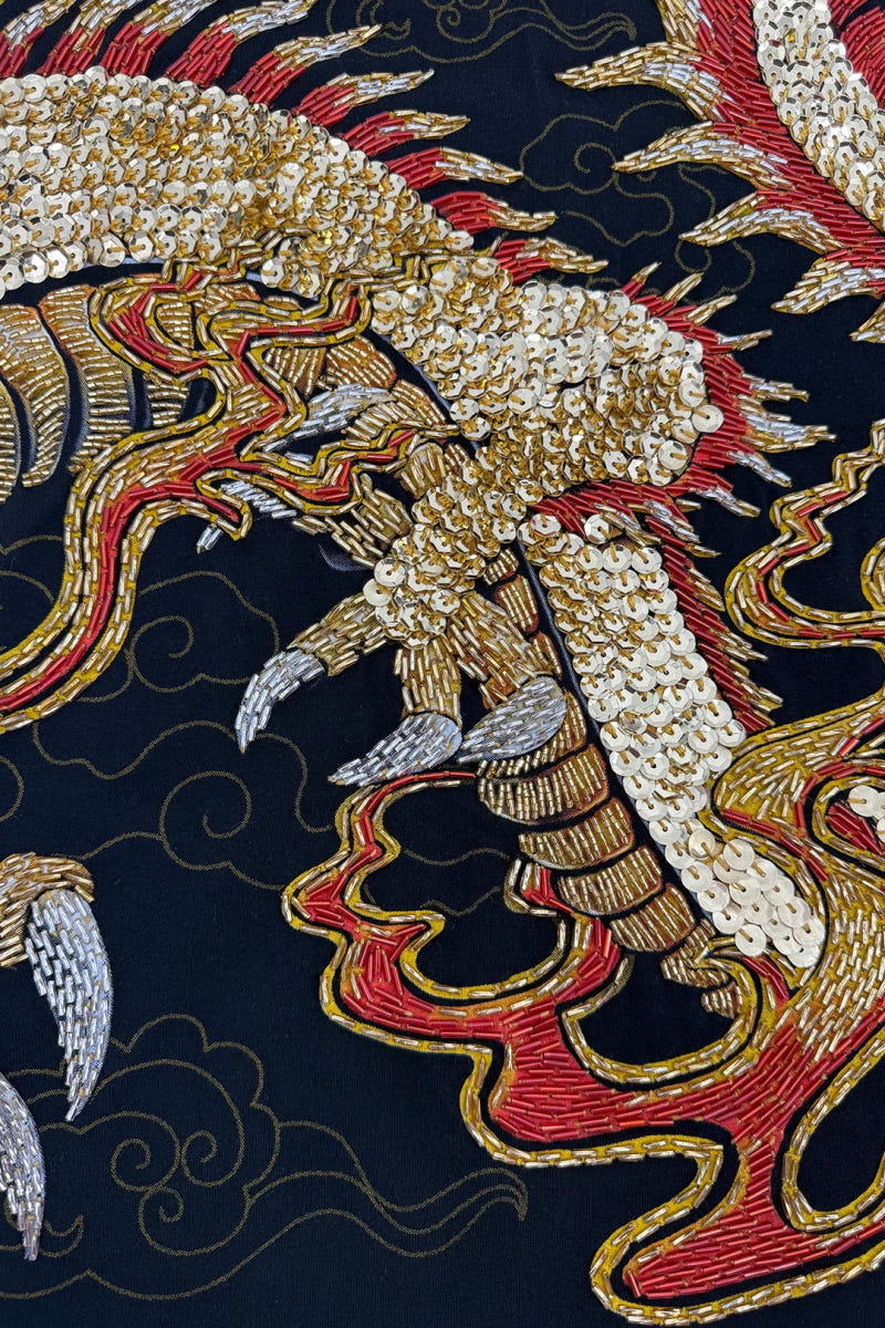 Premium Cotton T-Shirt with Hand-Embroidered Dragon - view 5