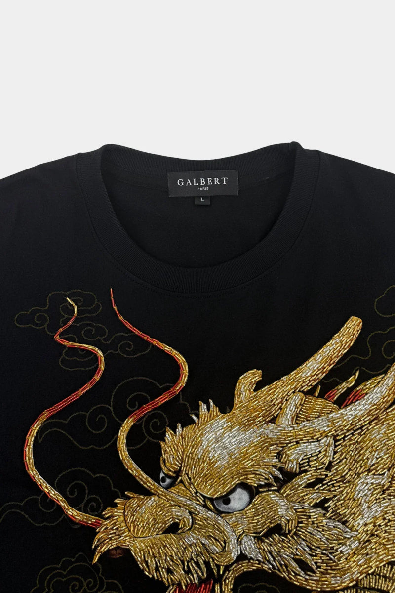 T-Shirt en Coton Premium Brodé Dragon Main - Galbert Paris