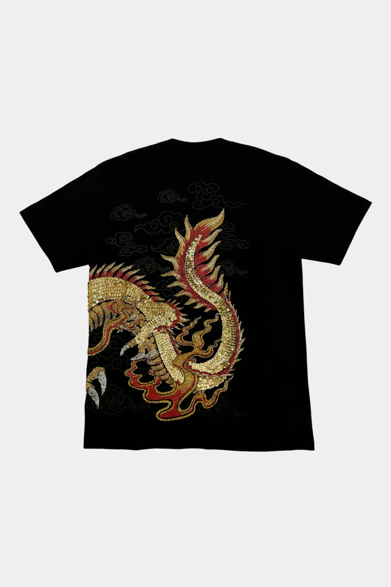 Premium Cotton T-Shirt with Hand-Embroidered Dragon - view 2