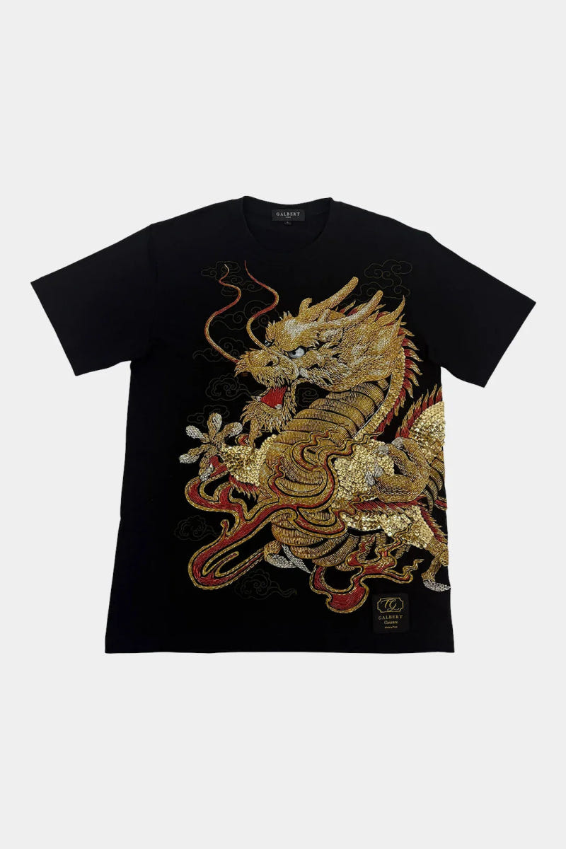 Premium Cotton T-Shirt with Hand-Embroidered Dragon