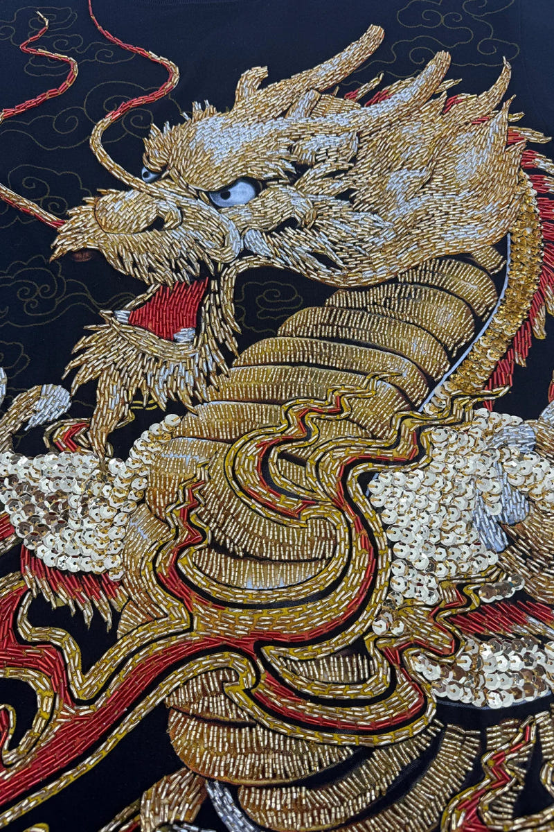 Premium Cotton T-Shirt with Hand-Embroidered Dragon - view 3