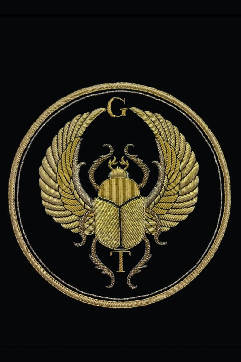 Premium Cotton T-Shirt Embroidered Scarab Gold Thread - view 2