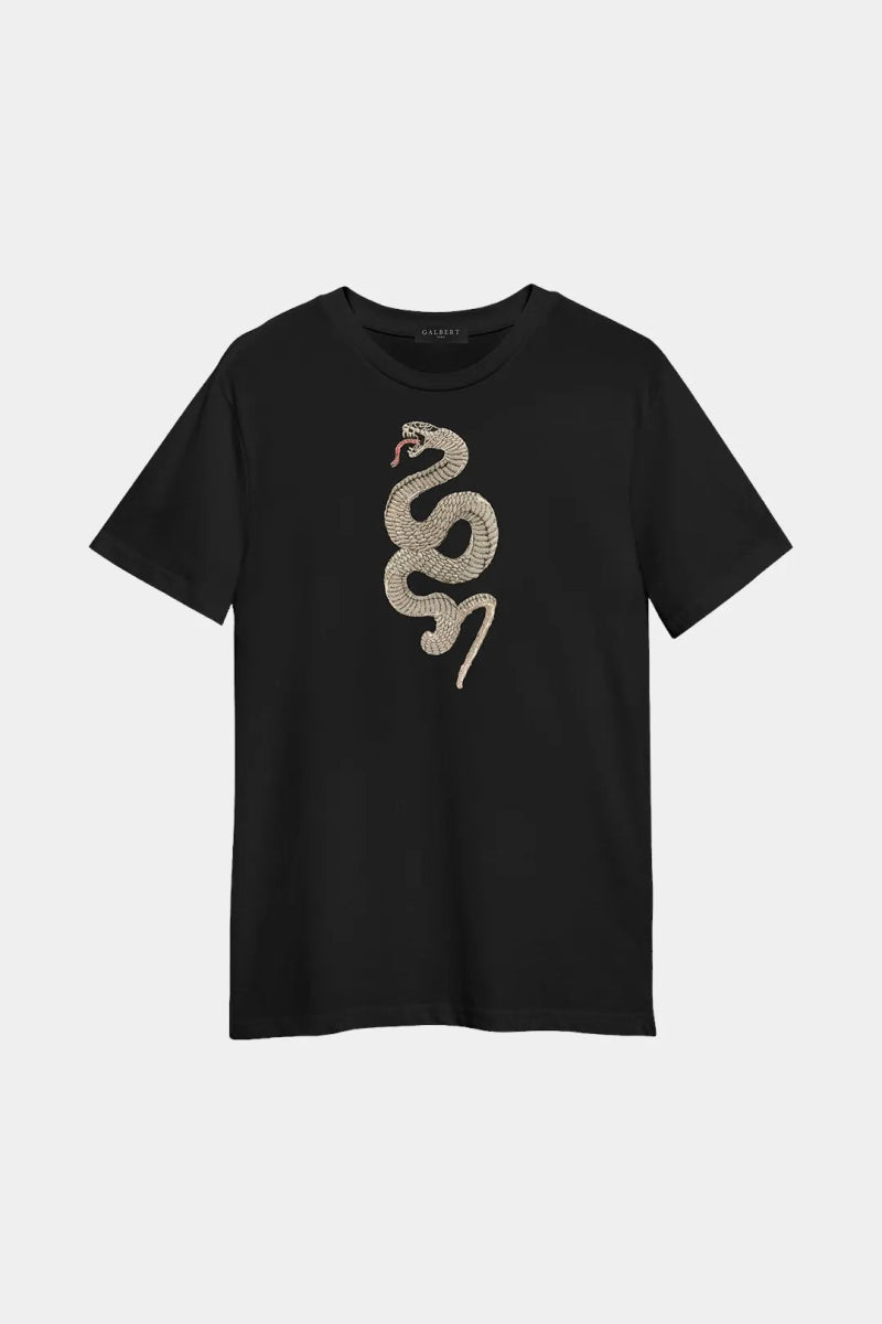 T-Shirt en Coton Premium Brodé Serpent Fil d'Argent - Galbert Paris