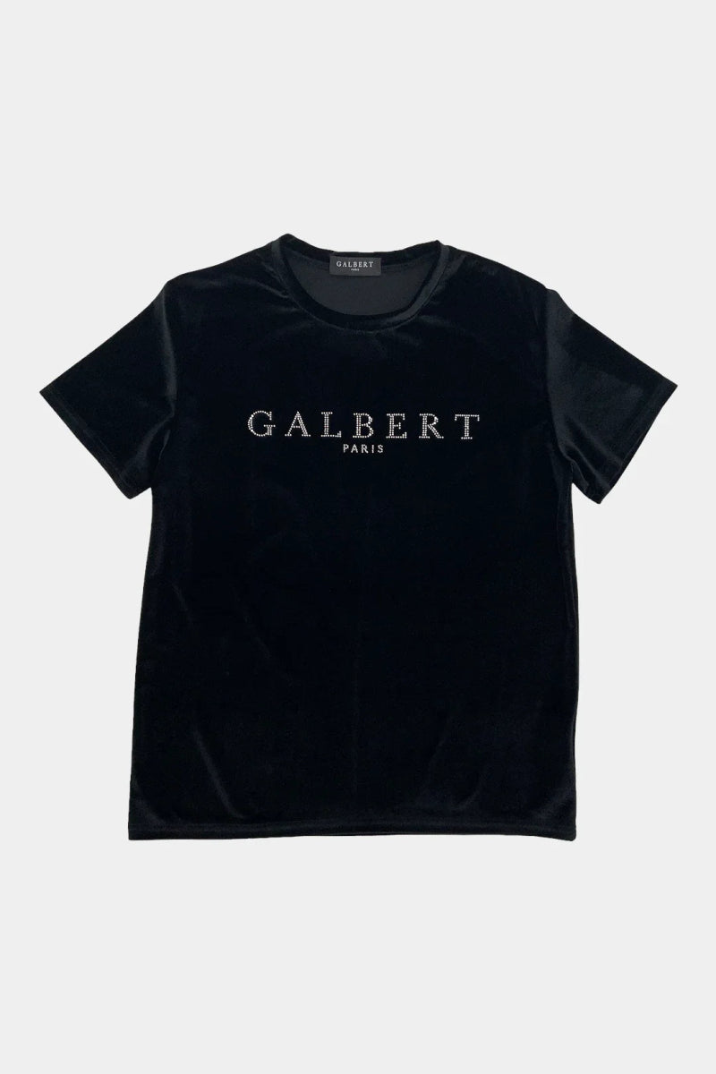 T-Shirt en Velours Noir et Cristaux Swarovski - Galbert Paris