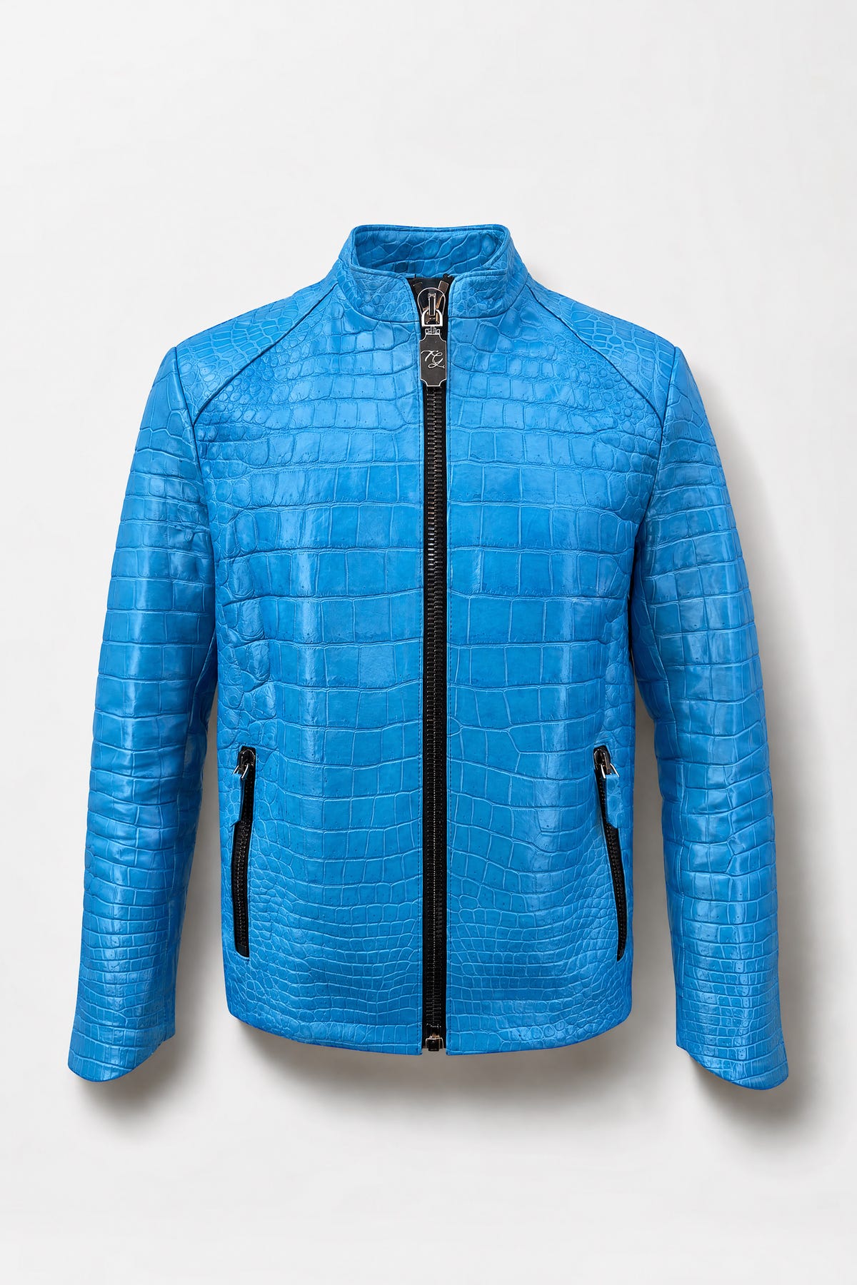 L'Adriatique - Blouson motard en crocodile bleu Miami