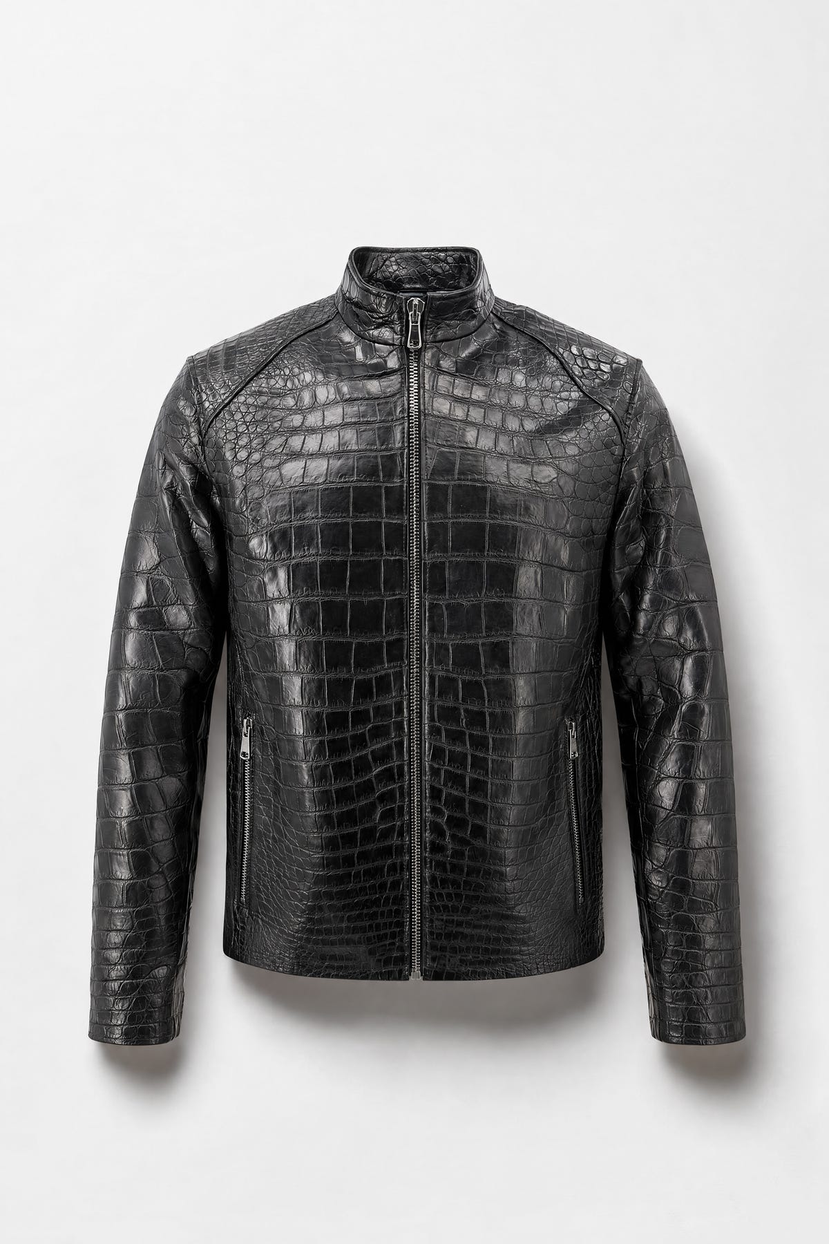L'Asphalte - Blouson motard en crocodile noir