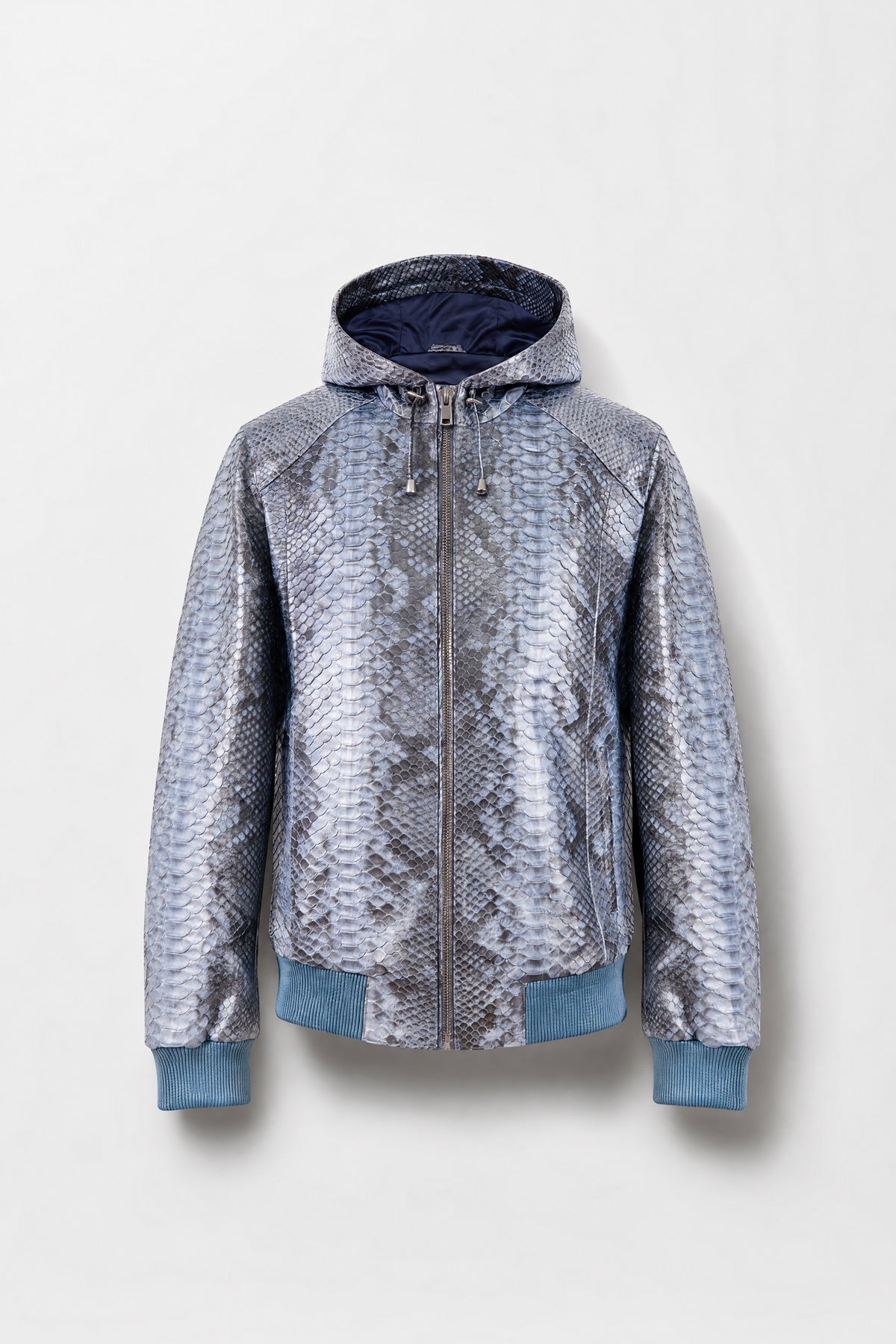 L'Azur - Veste à capuche zippée en python bleu