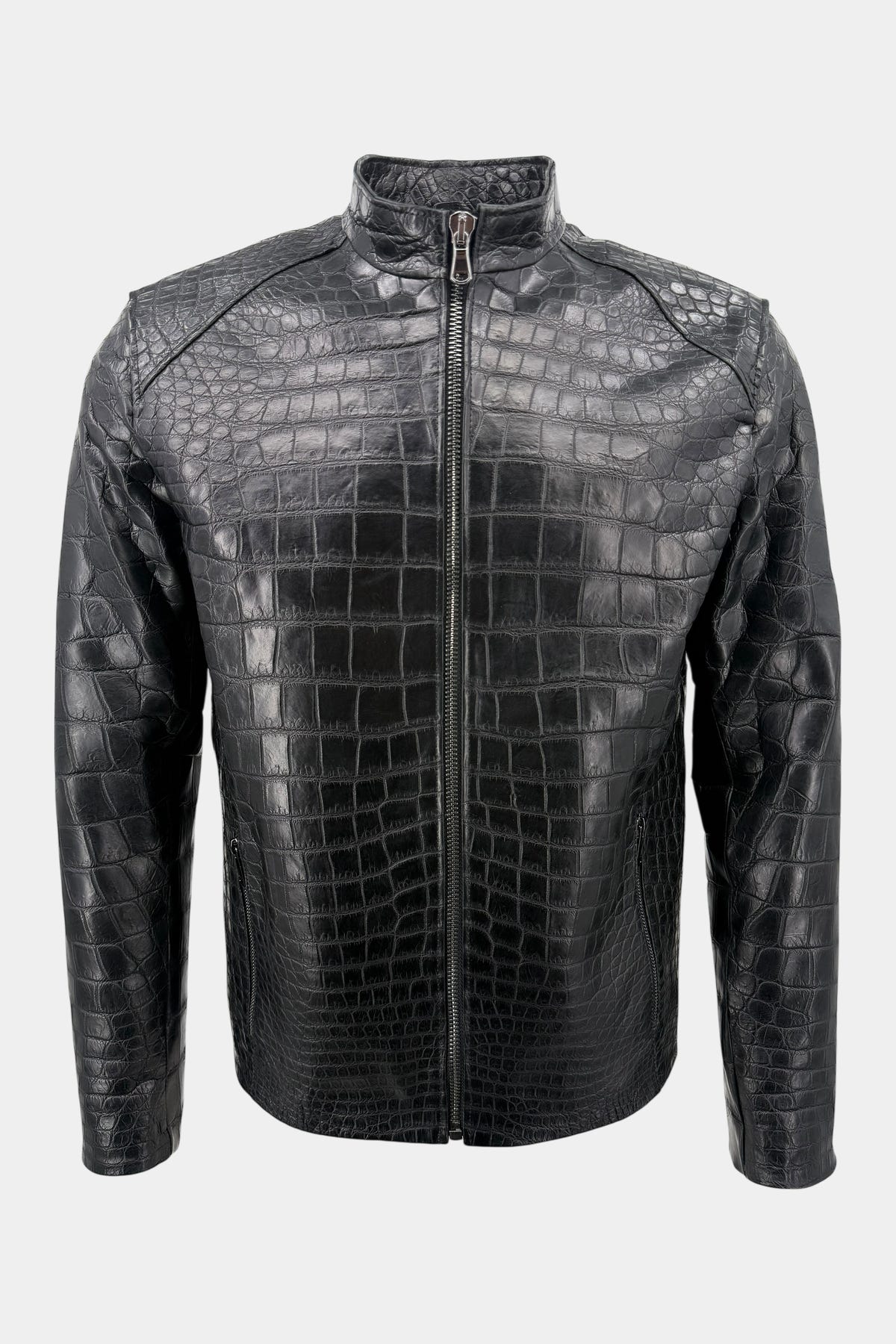 The Asphalt - Black Crocodile Leather Biker Jacket