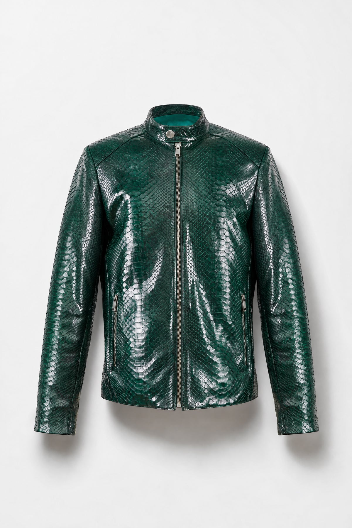 L'Émeraude - Blouson motard en python vert brillant
