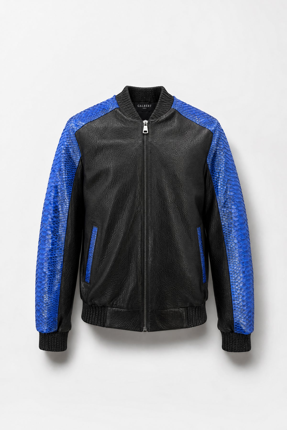L'Harmonique - Bomber en python bleu et agneau noir