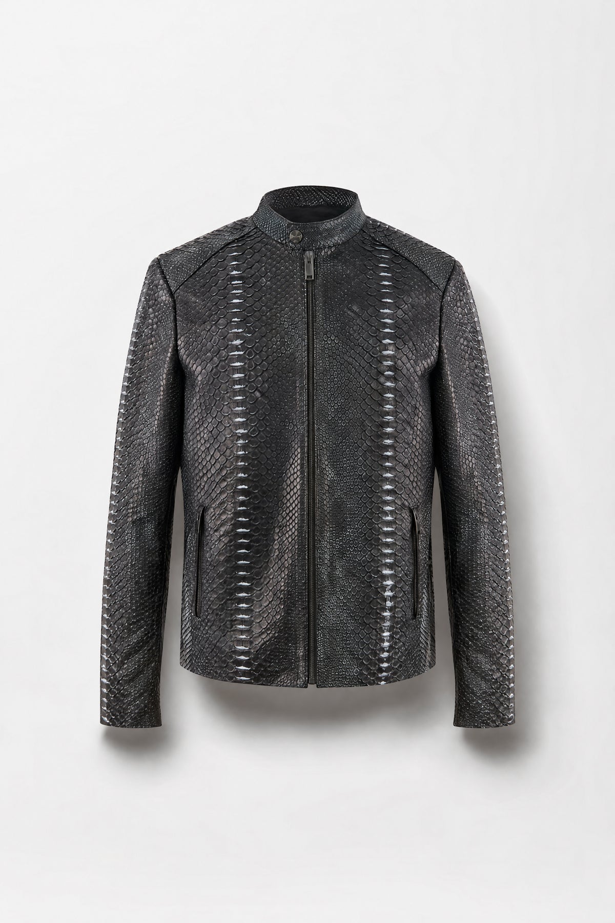 L'Insurgé - Blouson motard en python nubuck noir