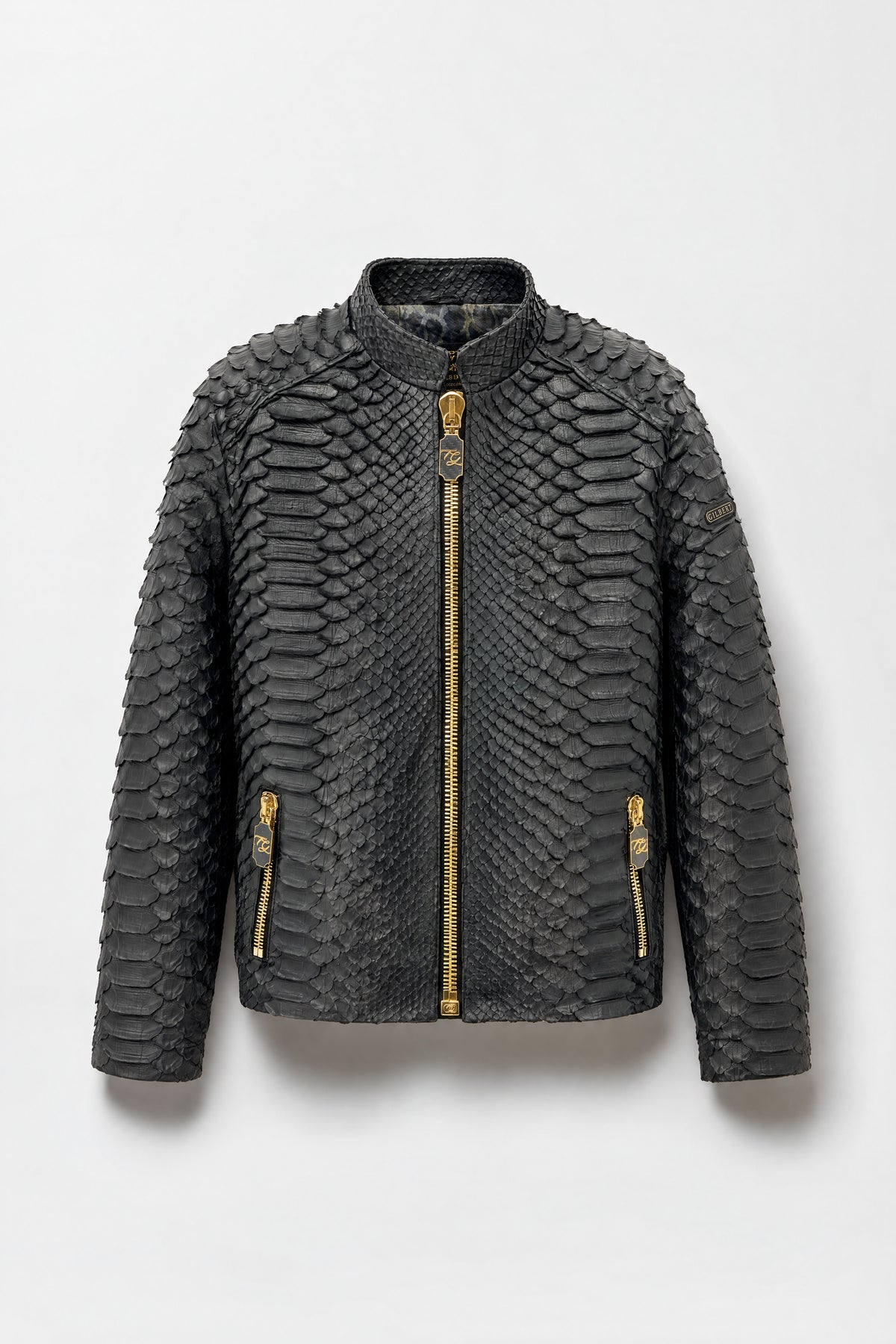 Le Monolithe - Blouson motard en python géant noir mat