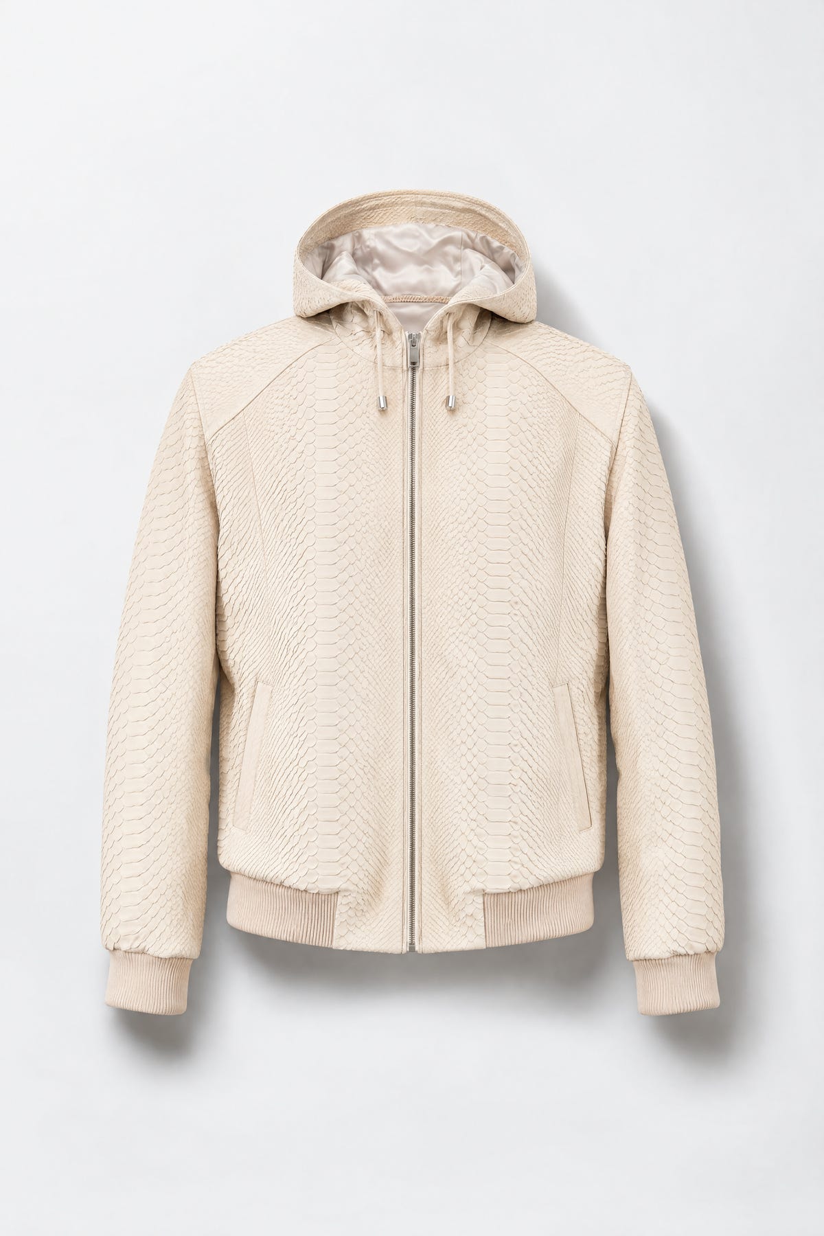Le Sahélien - Veste à capuche zippée en python beige