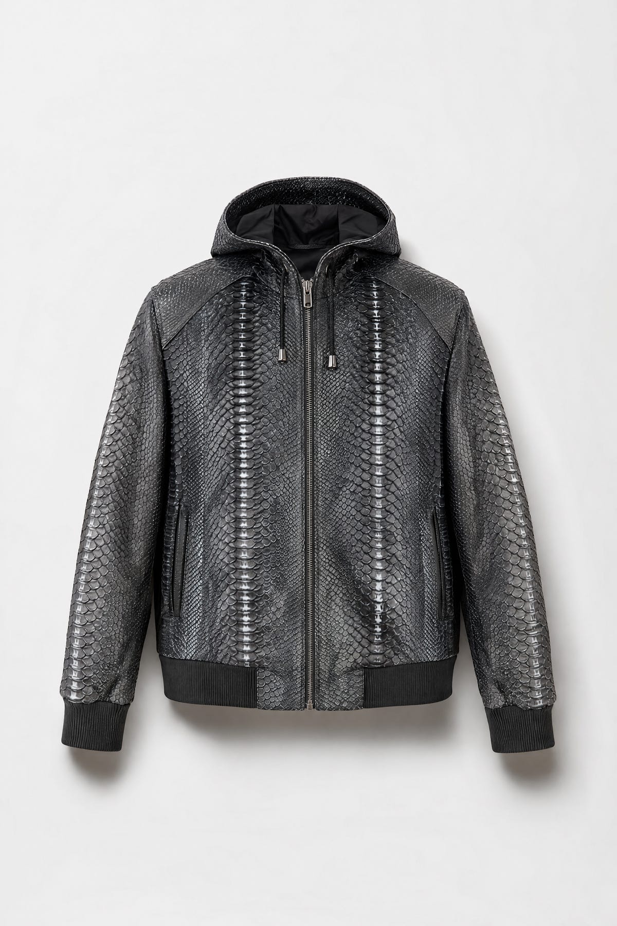 Le Silencieux - Veste à capuche zippée en python nubuck