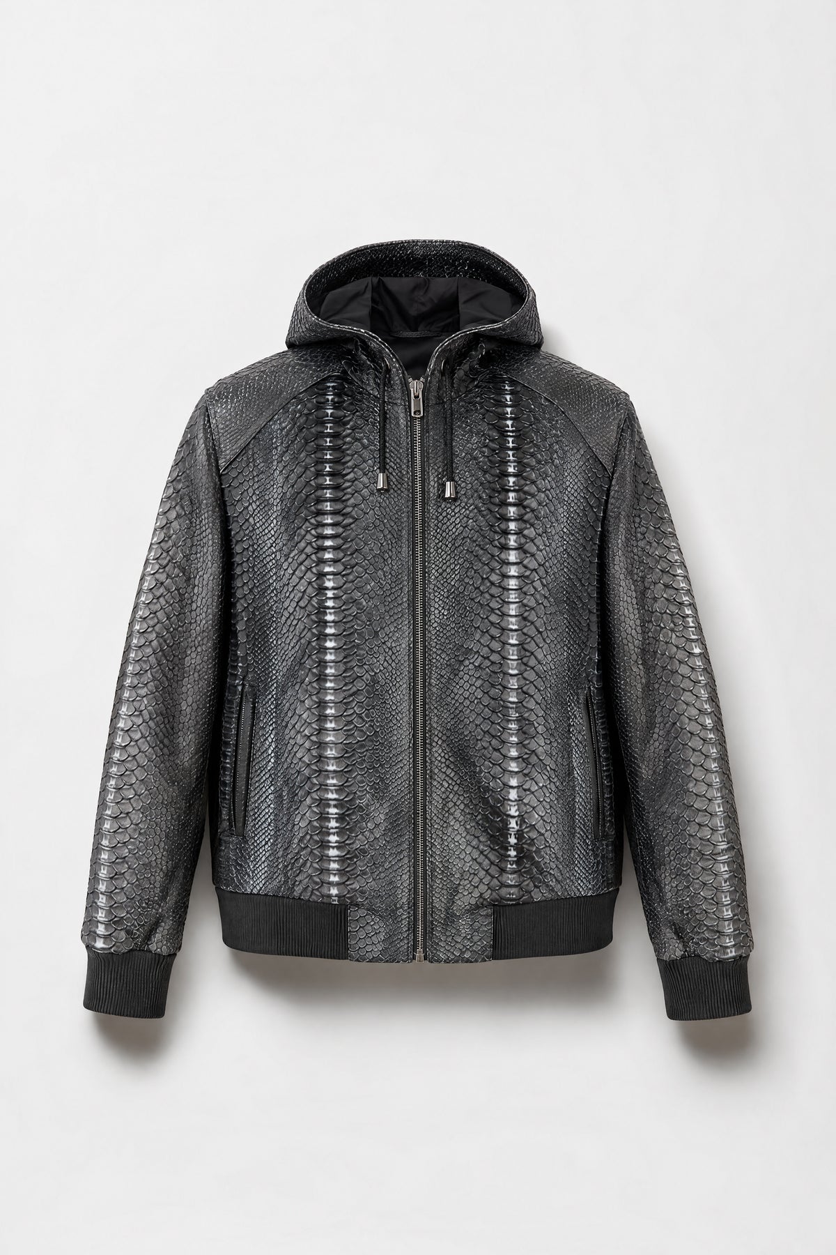 Le Silencieux - Veste à capuche zippée en python nubuck