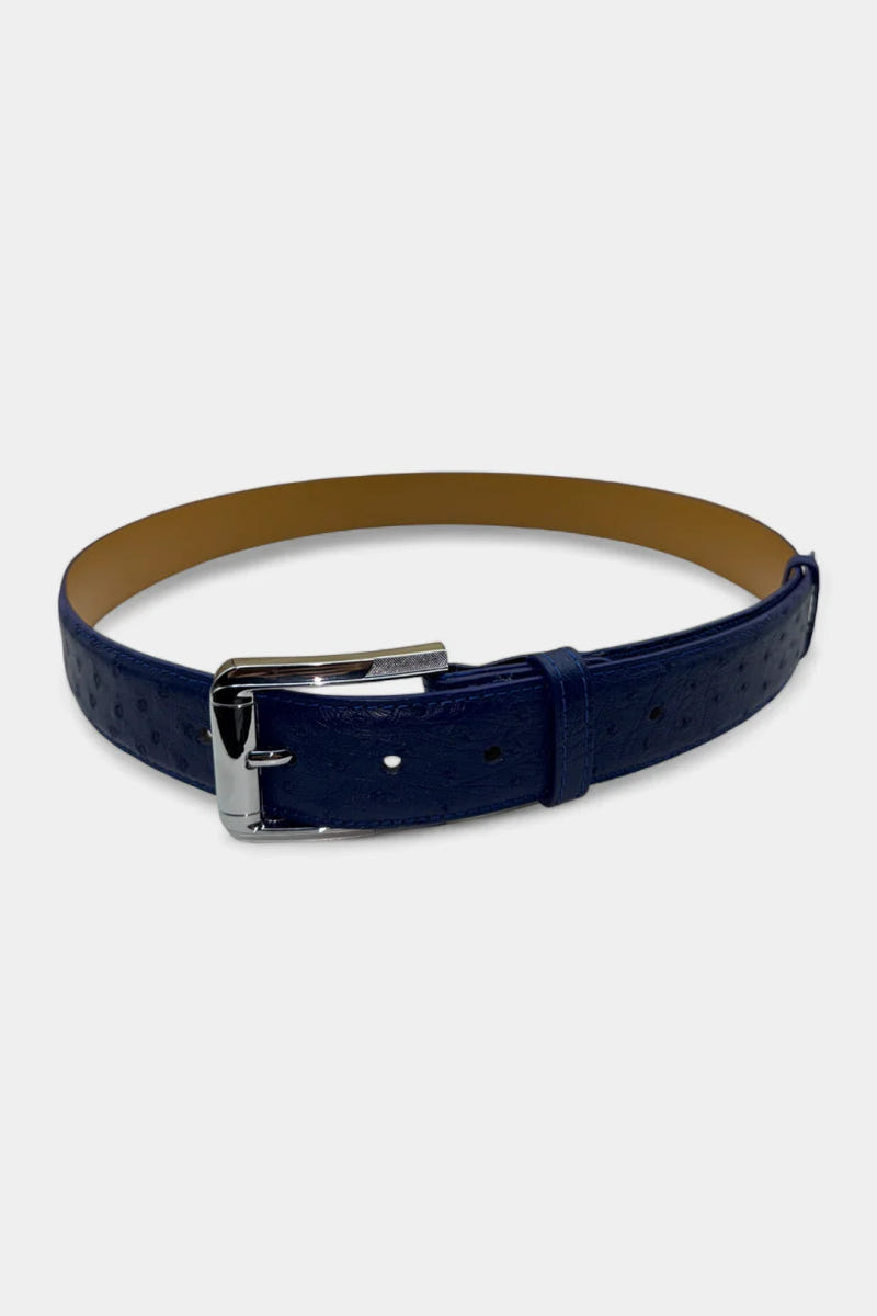 Ostrich Leather Belt and Satin Palladium Buckle