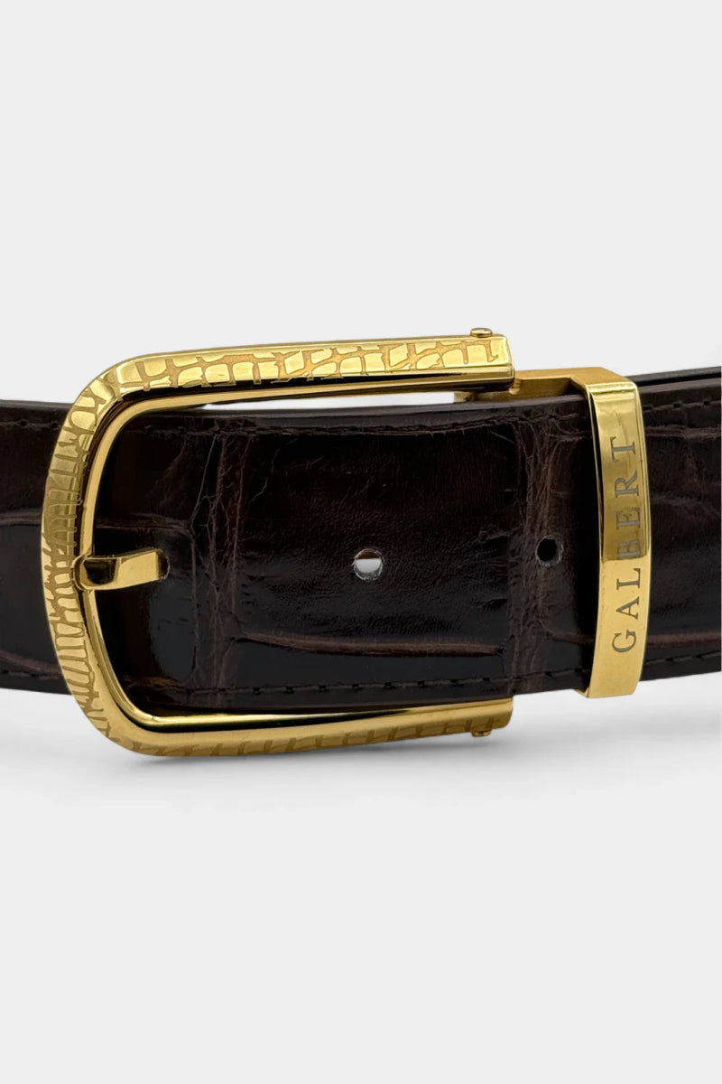 Ceinture en Cuir de Crocodile et Boucle Or Galvanisé - Galbert Paris