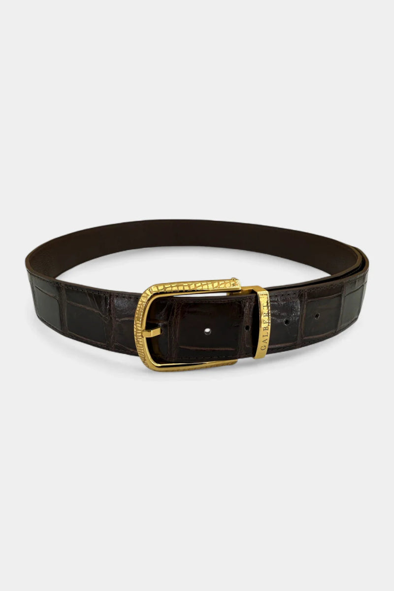 Ceinture en Cuir de Crocodile et Boucle Or Galvanisé - Galbert Paris