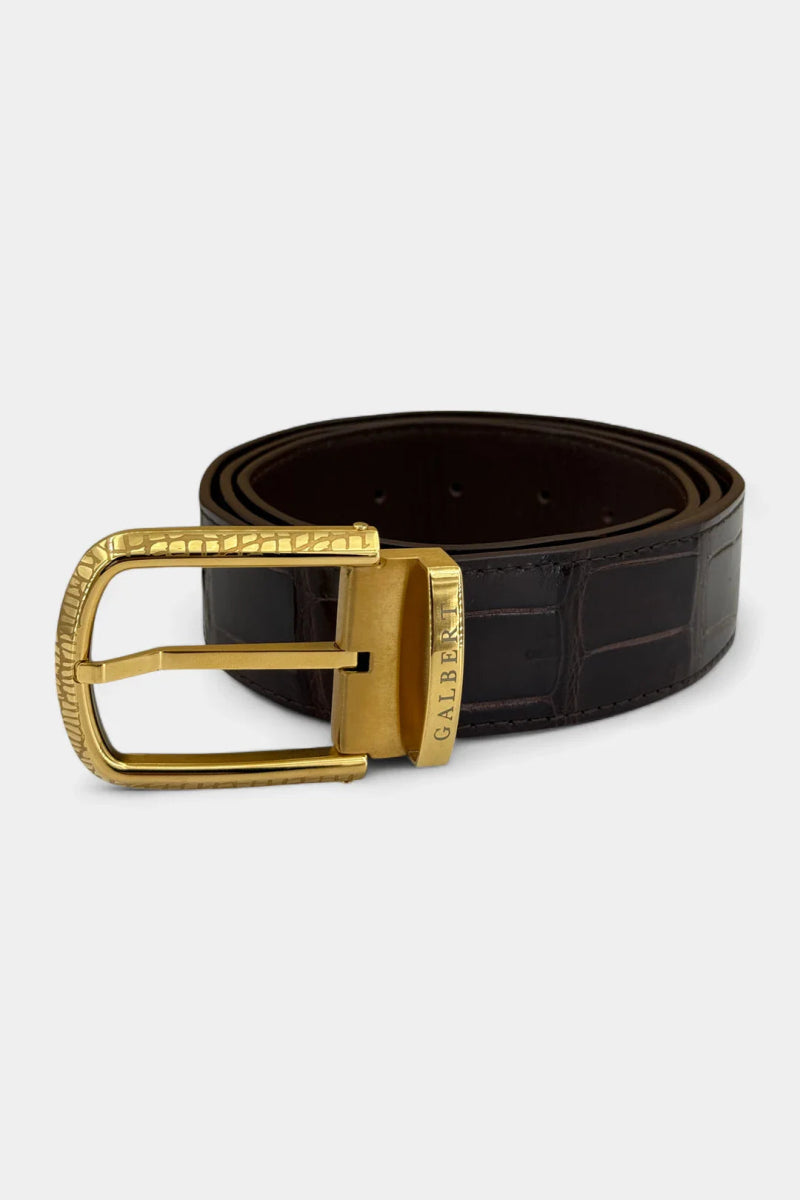 Ceinture en Cuir de Crocodile et Boucle Or Galvanisé - Galbert Paris